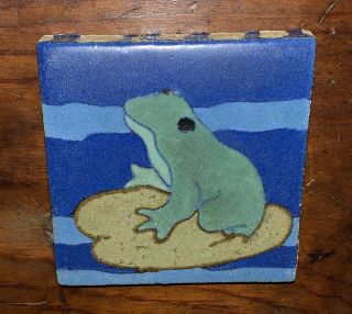 Antique Flint Faience Pottery Tile Frog 4 1/4”