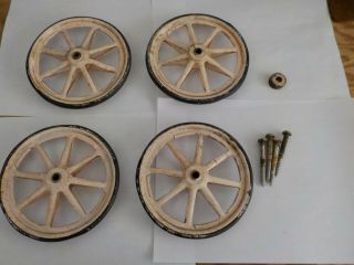 4 Antique Toy Metal Wheels With Hard Rubber Tires