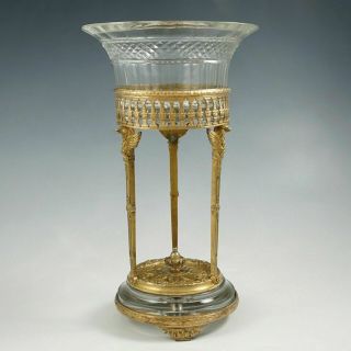 Antique French Baccarat Cut Crystal Bowl Gilt Bronze Stand Table Centerpiece 2