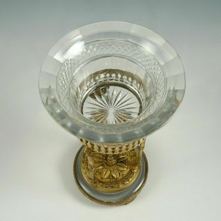 Antique French Baccarat Cut Crystal Bowl Gilt Bronze Stand Table Centerpiece 3