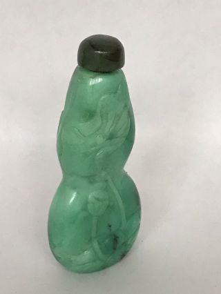 Vintage Green Glass Snuff Bottle Imitating Jade 3