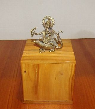 Solid Brass Miniature Mythological Ganesh Seated On A Rat Curio: Made In India