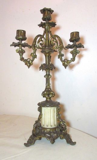 Antique Ornate Gilt Bronze Alabaster Grape Vine Candelabra Candle Stick Holder