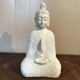 Wooden Buddha Head Statue Figure Meditation Yoga Decor Soft White Color