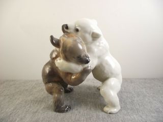 Ss Allach German Porcelain Figurine 2 Bears Wrestling T.  Karner