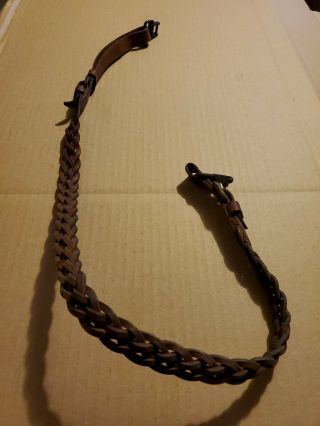 Vintage 3/4 " Braided Leather Rifle Sling With Swivels