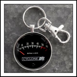 Vintage Cyclone Tachometer Photo Keychain Ford Chevy Plymouth Dodge Gift 