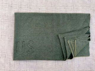 Vtg Us Army 100 Wool Military Wool Blanket Olive Green 67 X 42 Euc