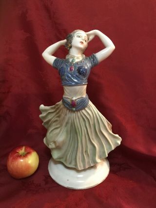 Art Deco Porcelain Harem Dancer Figurine Belly Dancer Gypsy 12” Tall