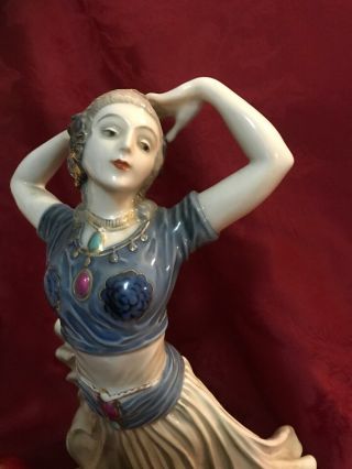 Art Deco Porcelain Harem Dancer Figurine Belly Dancer Gypsy 12” Tall 2