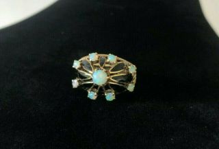 Vintage Art Deco Estate Marked Gold,  Fire Opal & Onyx Cocktail Statement Ring