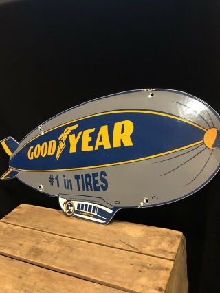 Vintage Goodyear Tires Porcelain Aviation Blimp Service Sales Sign