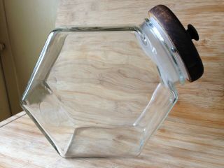 Vintage Slanted Tilt Glass Candy Store Jar Kitchen Canister With Wood Lid