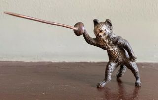 Antique Austrian Vienna Cold Painted Bronze Standing Cat Feline Fighting Sword