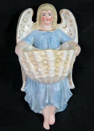 Vintage Porcelain Angel Wall Mount Bénitier Holy Water Font Cup Shell