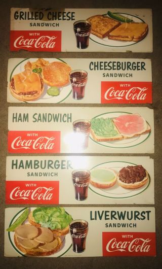 Vintage 1953 Coca Cola Liverwurst Sandwich Sign,  4 Signs Lqqk Wow Rare