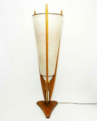 RARE ADRIAN PEARSALL FOR MODELINE VINT MODERNIST LG WALNUT TABLE LAMP ORIG SHADE 2