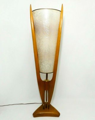 RARE ADRIAN PEARSALL FOR MODELINE VINT MODERNIST LG WALNUT TABLE LAMP ORIG SHADE 3