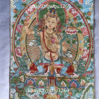 Tibetan Nepal Silk Embroidered Thangka Golden Embroidery Manjushri Buddha
