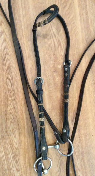 Vintage Western One - Eared Bridle.  Champion Turf Headstall W/rawhide Trim,  Reins
