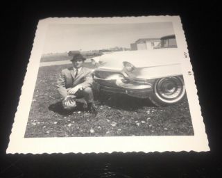 Vintage Photo Black And White Man In Front Of Cadillac Car 1963