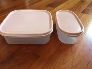 Tupperware Modular Mates Set Of 2 Square Oval Pink/strawberry Creme Seals