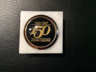 John Deere 1987 150th Anniversary Marble Desk Paperweight.  2 X 2 X.  75
