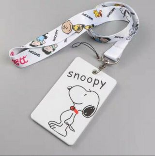 Cute Snoopy Peanuts Acrylic Id Badge Lanyard Card Holder Case C/w Neck Strap
