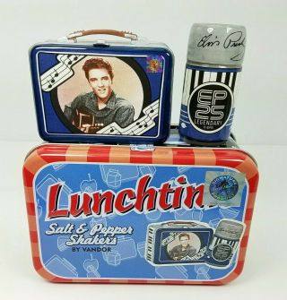 Elvis Presley Lunchtime Salt And Pepper Shakers In Lunchbox Tin Vandor 2002
