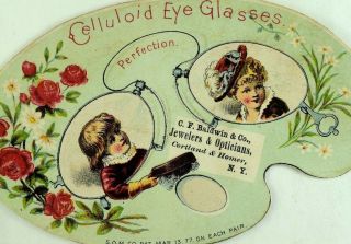 1877 C.  F.  Baldwin & Co Opticians,  Cortland & Homer,  Ny Die Cut Trade Card 2 F96