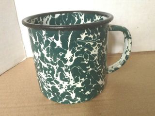 Vintage Green White Swirl Enamel Granite Ware Mug Cup
