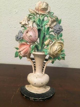 Vintage Hubley Cast Iron Flowers Bouquet In Urn Doorstop 465 Usa