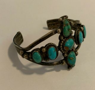 Vintage Navajo Silver And Turquoise Cuff Bracelet Silver,  Mounted Blue Green