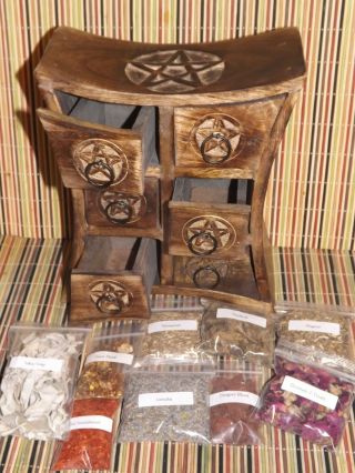 Resins And Herbs Set Starter Kit Hand Crafted Wooden Herb Cabinet