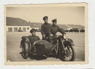 Bulgarian Soldiers On Bmw Sidecar Motorcycle Ww2 Military Orig Photo (27269)