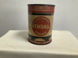 Full 40s Vintage Kendall Special Purpose 1 Lb Grease Old Car Graphic Tin Oil Can