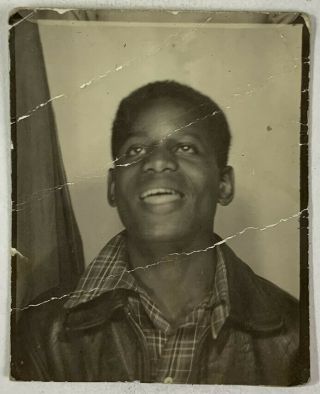 Wallet Pic,  Laughing African American Man In Photobooth,  Vintage Photo Snapshot