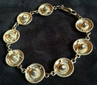 Vintage Sombrero Link Bracelet 925 Sterling Silver Mexico 19g Linked Chain