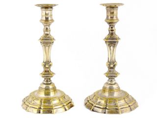 Large Pair 18th Century Silvered Brass Candlesticks