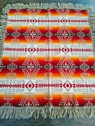Rare Vintage Pendleton Indian Trade Blanket Shawl Wool Beaver State Fringe 64x54