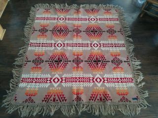 Rare Vintage Pendleton Indian Trade Blanket Shawl Wool Beaver State Fringe 64x54 2
