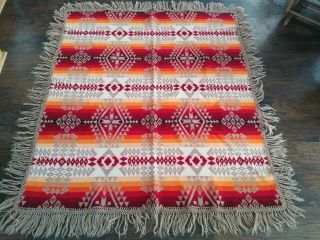Rare Vintage Pendleton Indian Trade Blanket Shawl Wool Beaver State Fringe 64x54 3