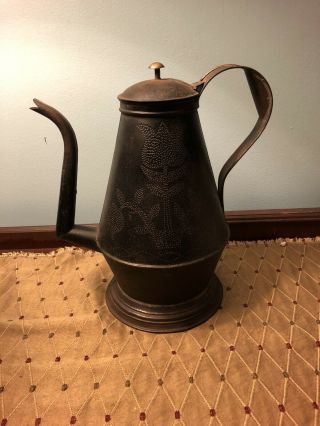 Rare Pennsylvania 18/19th Century Punched Tin Tulip Coffee Pot