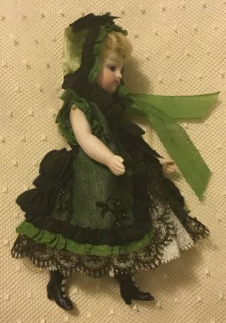 Sweet Dress,  Bonnet,  Slip For Antique French German All Bisque Doll Mignonette