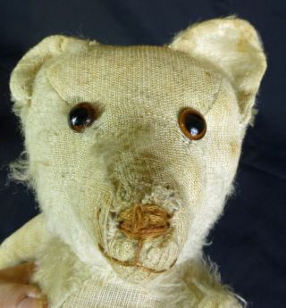 Straw Filled Antique Early White Mohair Teddy Bear,  Pre Ww1 Bear