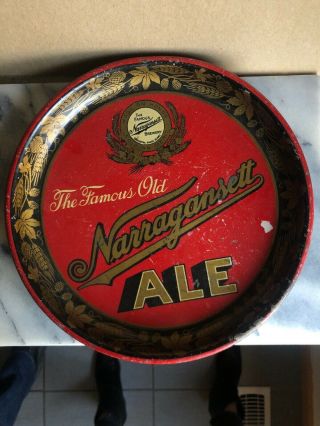 Vintage The Famous Old Narragansett Ale Beer Serving Tray 13 Inch Pie Tray