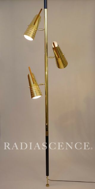 LESTER GEIS STIFFEL ATOMIC JET AGE MODERN BRASS TENSION POLE FLOOR LAMP HEIFETz. 2