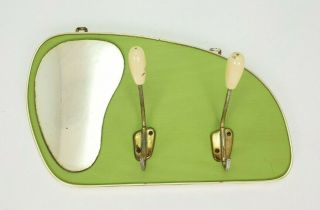 Vintage 2 Hook Wall Mounted Coat Rack With Mirror Midcentury E/0350