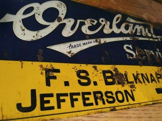 Vintage 1920s Overland Service Embossed Sign Jeep Willys Old Gas Oil