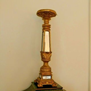Vintage 17 " H Pillar Candle Holder Stand Gold With Mirrors